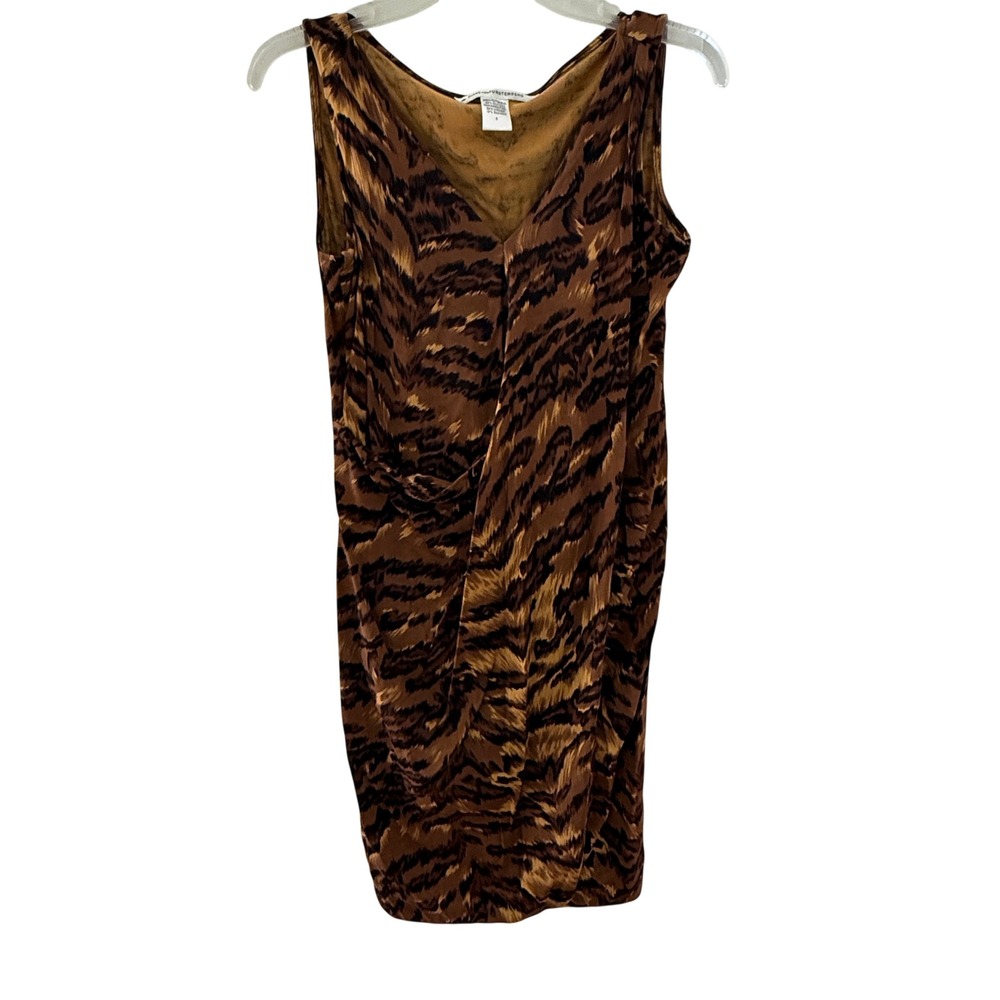 Diane von Furstenberg Silk Faux Wrap Dress Size 8 Brown Animal Print Sleeveless